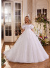 Puff Sleeves Beaded Ivory Organza Lace Romantic Flower Girl Dress